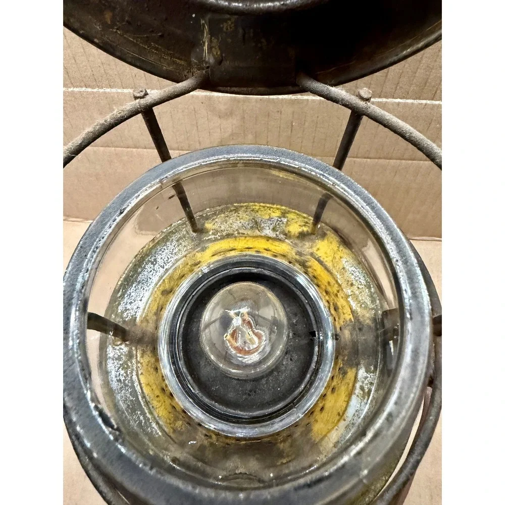 Vintage Embury No 500 Railroad Lantern Upcycled Electric Lamp Warsaw NY Yellow